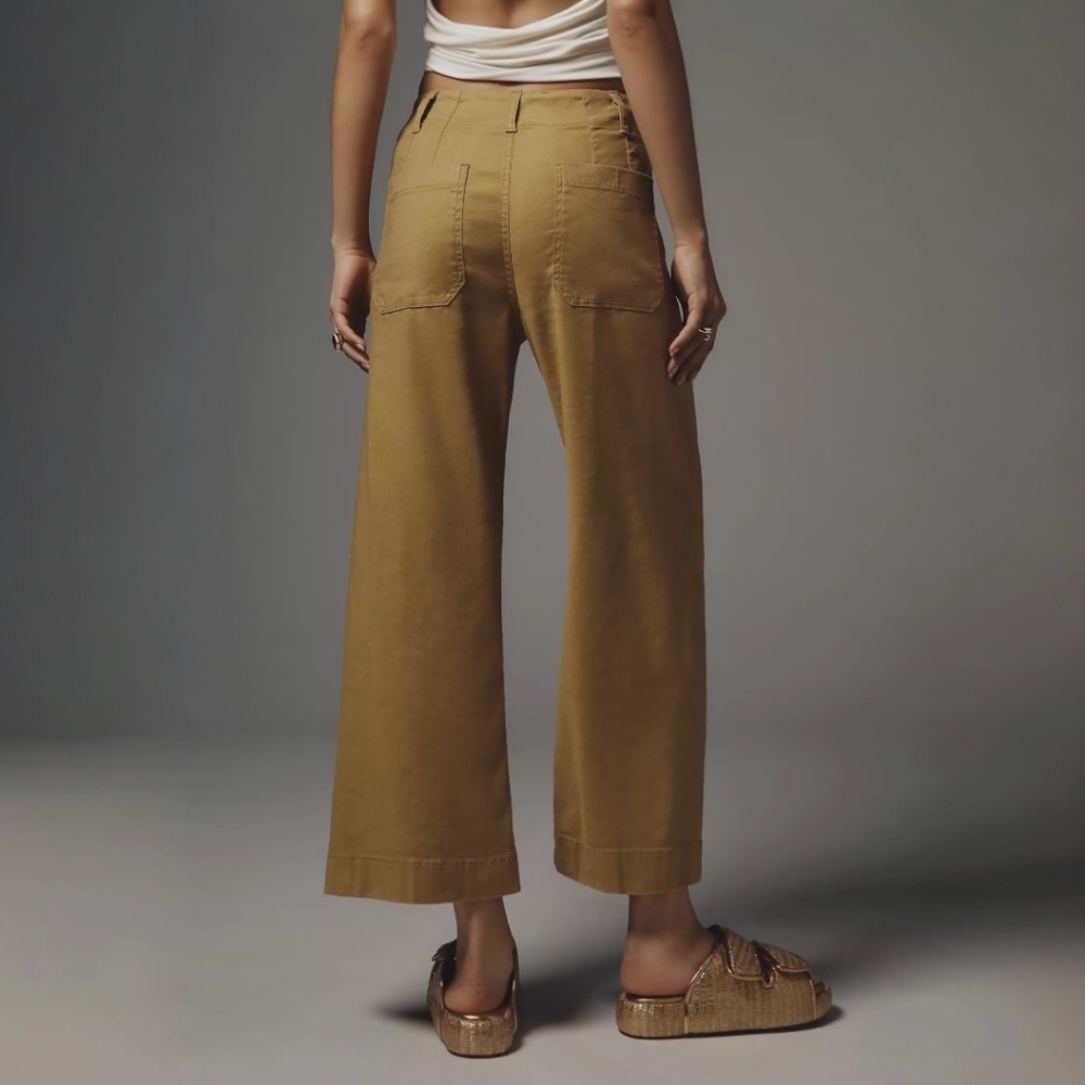 ANTHROPOLOGIE Linen Blend Crop Wide-Leg Pants in Tan Size 25 - Picture 2 of 10
